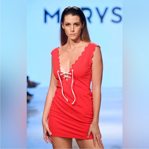MARYSIA RESORT Rare Red Amagansett Tie Dress, Scalloped NWT medium ResortWear - Picture 1 of 4